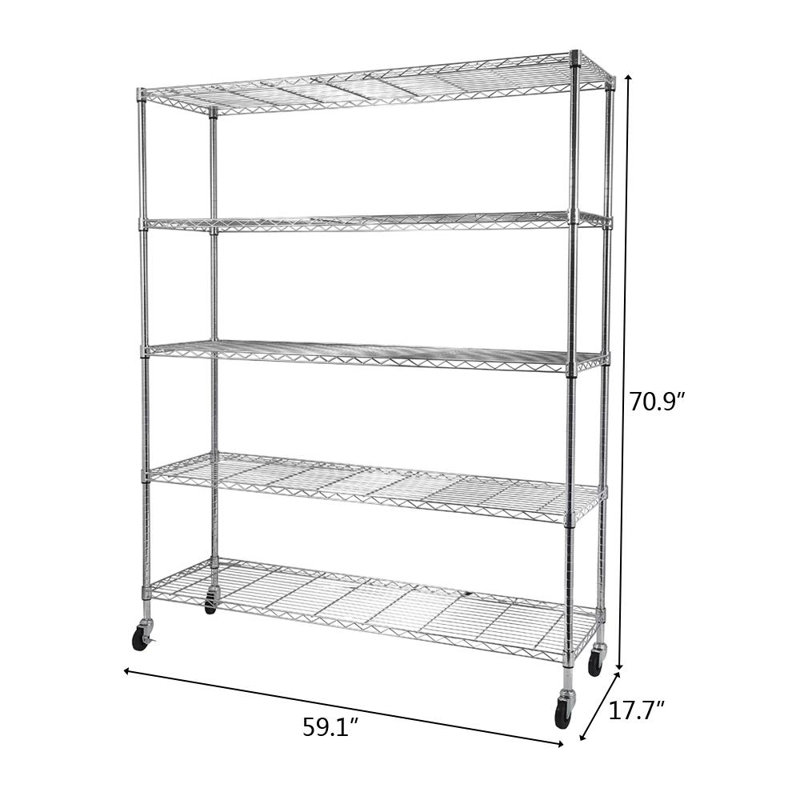 Rebrilliant 5Tier Steel Wire Shelving With Wheels Wayfair